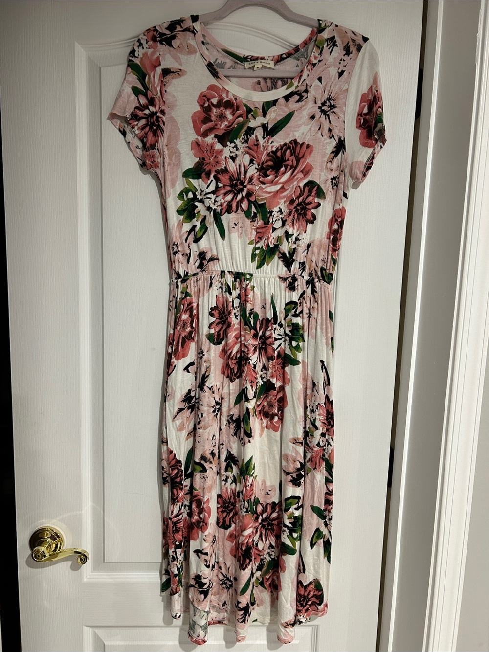 Stevie Hender Pink Floral Short-Sleeve Midi Dress